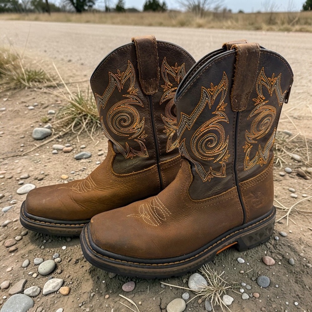 Kids Georgia Boots Brown Carbo TEC 8 In. Zipper Back Size 2M Square Toe Cowboy